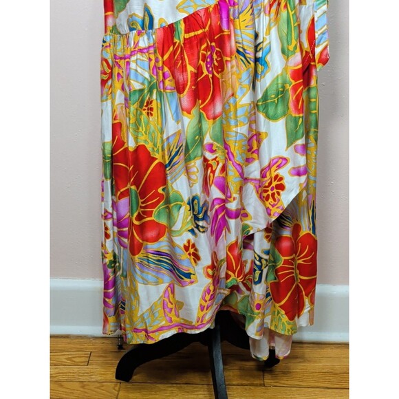 VINTAGE Cynthia Rowley Wrap Skirt Womens L Tropical High Low Ruffle Boho Rare - Picture 5 of 15